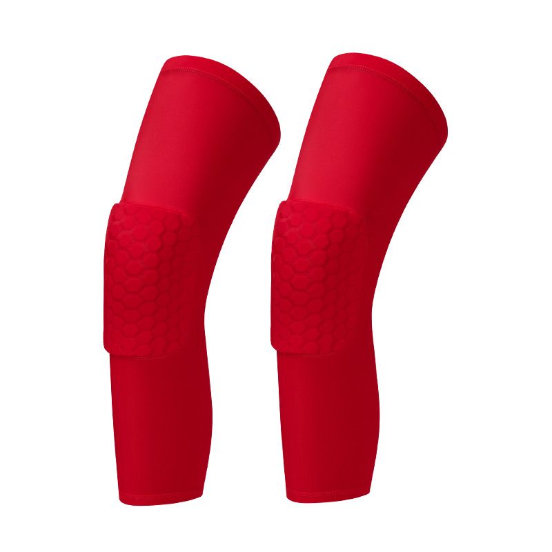 Hexagonal Honeycomb Protective Breathable Knee Pads Compression Knee Pad Protective Knee Pad Sports Knee Pad Long Knee Pad - Red XS