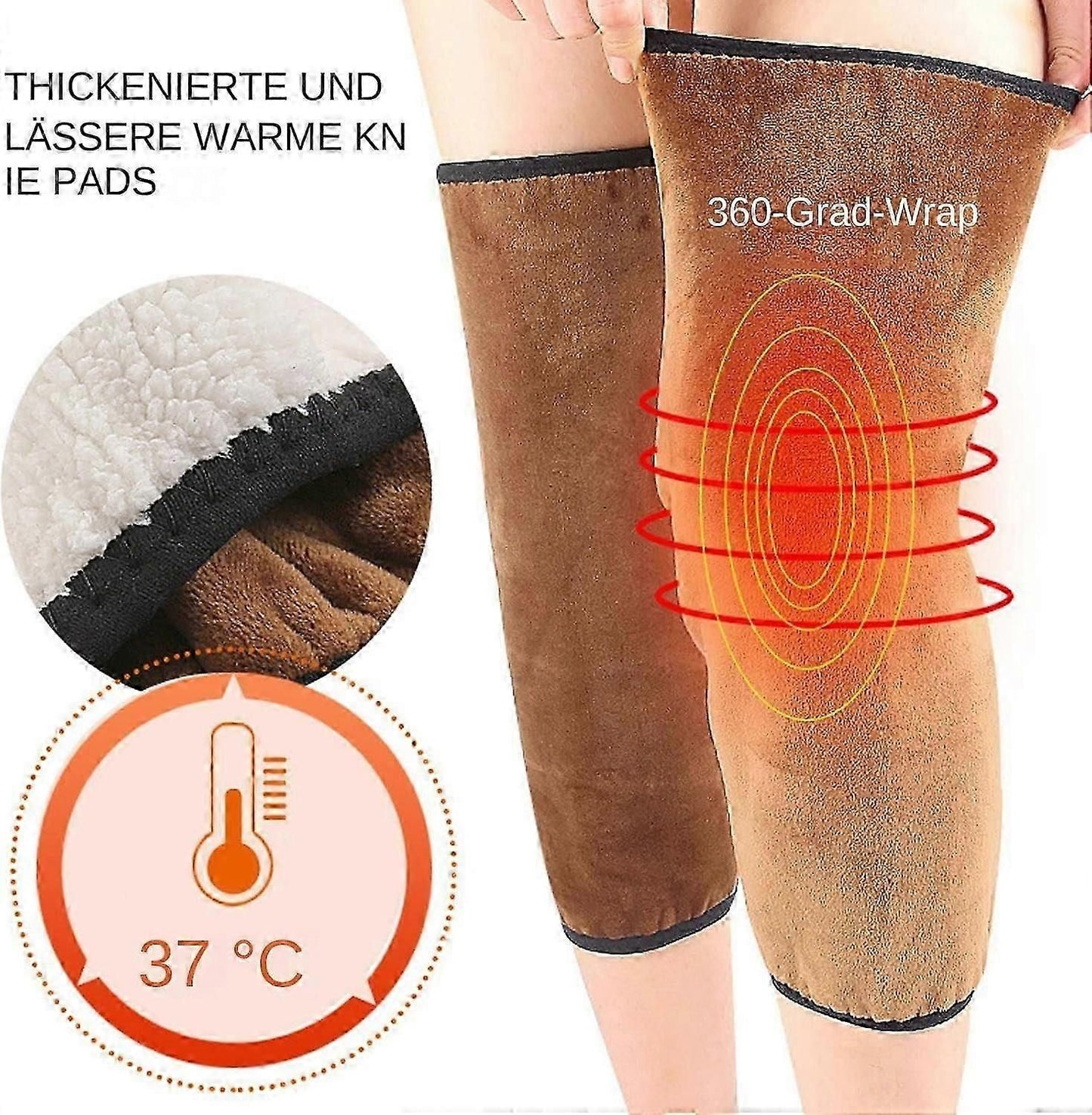 Warm Cashmere Knee Support Sleeves Thickened Wool Knee Pads for Skiing Cycling Outdoor Sports Joint Comfort Brace (45kg-80kg) - White