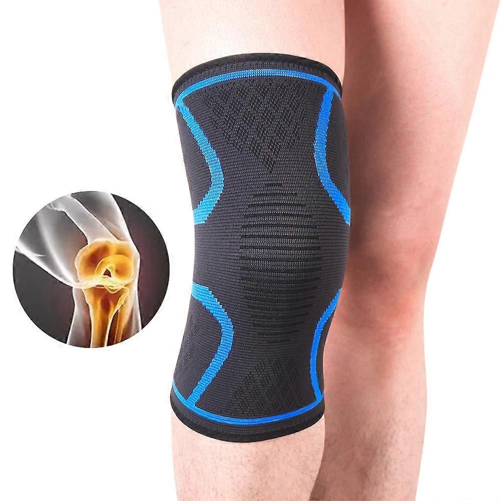 Sports Knee Support Pad Breathable Anti-Slip Compression Knee Sleeve for Running Cycling Gym Fitness Basketball - Blue S