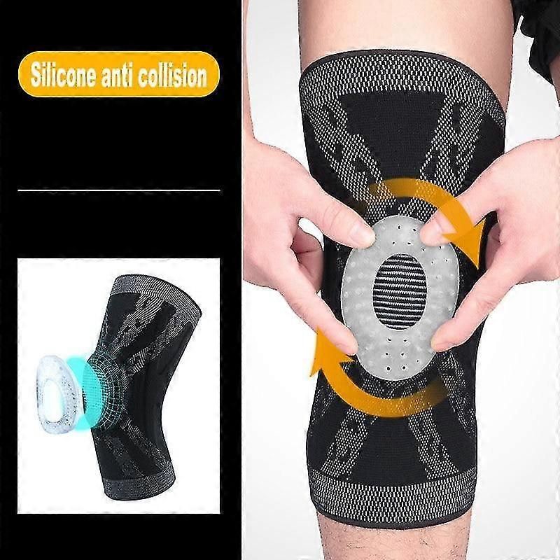 Patella Knee Support Brace with Silicone Support Anti-Slip Sports Knee Sleeve for Basketball Running Cycling Gym M
