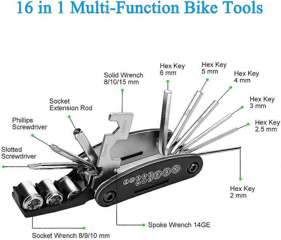 Bicycle Repair Kit, 16-in-1 Multifunctional Tire Lever, Bicycle Repair Kit, Multifunctional Strapping Kit