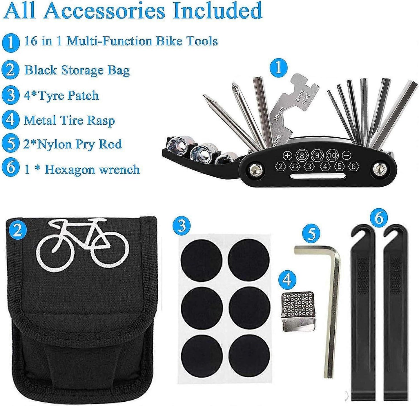 Bicycle Repair Kit, 16-in-1 Multifunctional Tire Lever, Bicycle Repair Kit, Multifunctional Strapping Kit