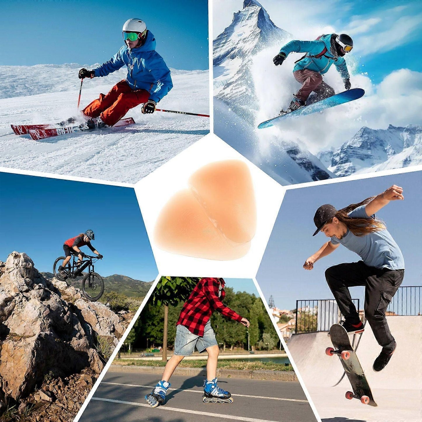1 Pair Snowboard Knee Pads Silicone Knee Pad Adhesive Knee Pad Skating Knee Pad Ice Skating Knee Pad