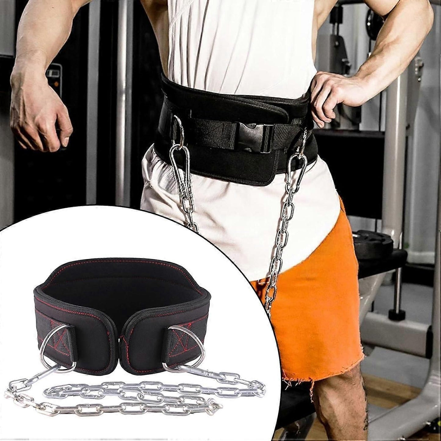 Adjustable Weightlifting Belt with Chain and Removable Back Support for Strength Training - Red