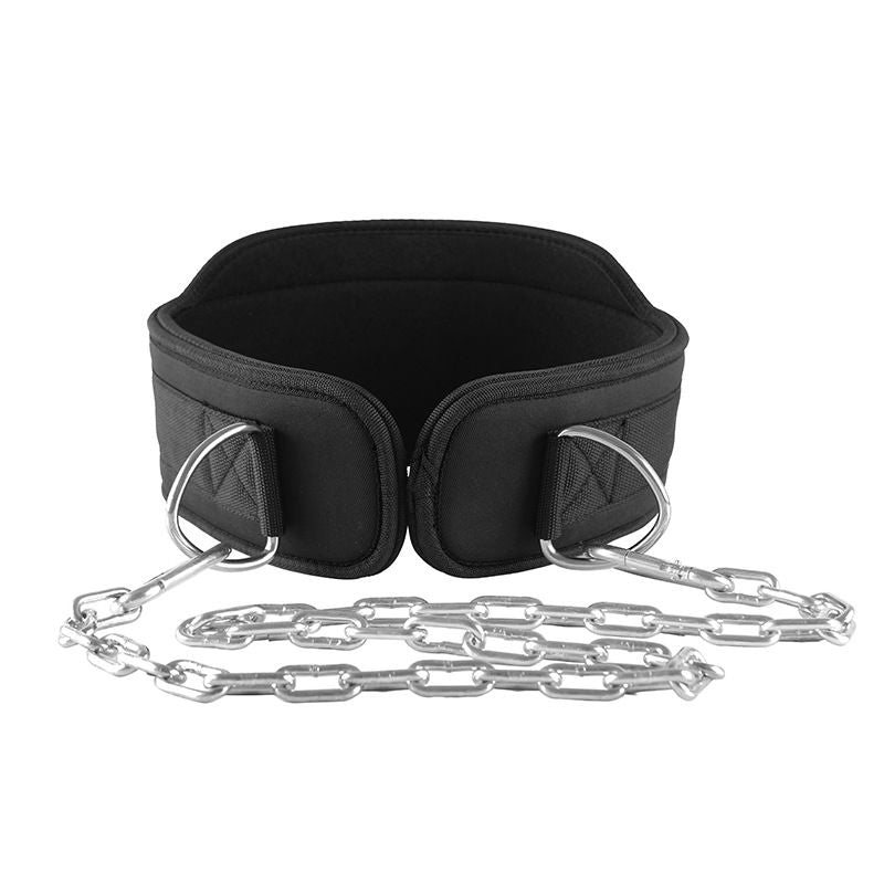Adjustable Weightlifting Belt with Chain and Removable Back Support for Strength Training - Black