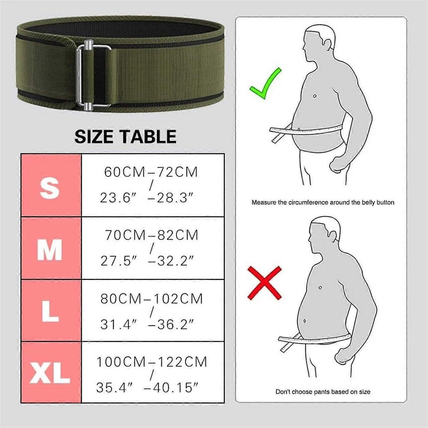 Weightlifting Belt Adjustable Nylon with Back Support for Squats and Deadlifts Green - XL