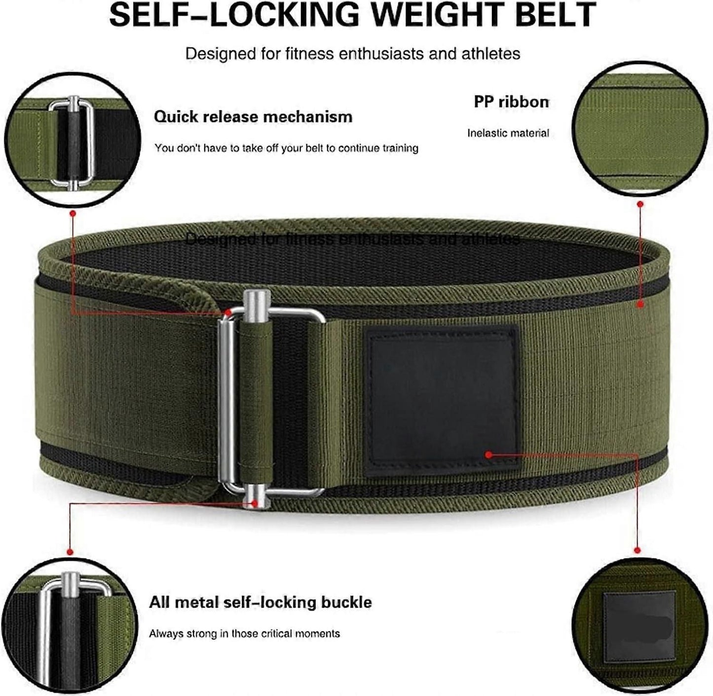 Weightlifting Belt Adjustable Nylon with Back Support for Squats and Deadlifts Red - M