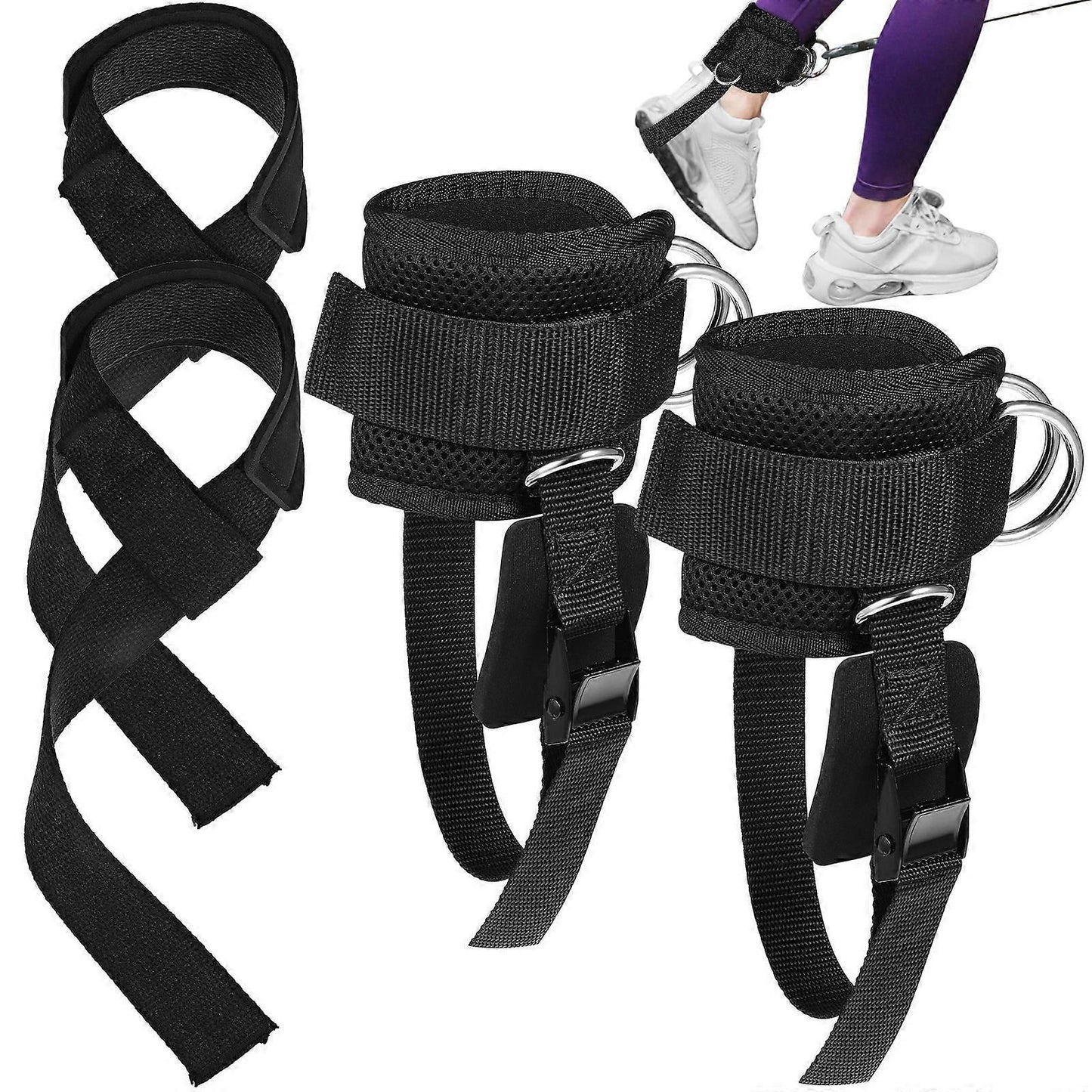 Ankle Straps with Lifting Wrist Straps for Fitness Use Pack