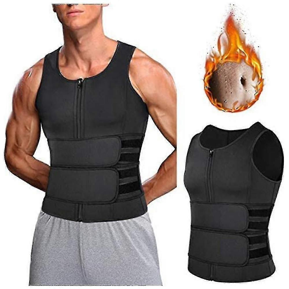 Men Body Shaper Waist Trainer Sauna Vest Double Belt Abdomen Slimming Sweat Vest Fitness Belt - S