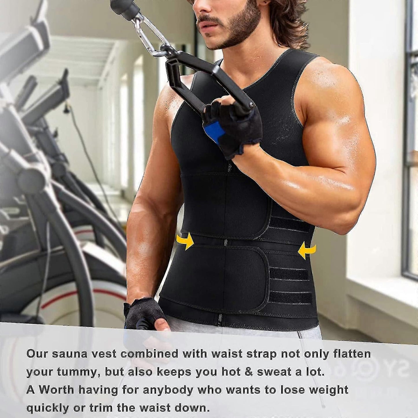 Men Body Shaper Waist Trainer Sauna Vest Double Belt Abdomen Slimming Sweat Vest Fitness Belt - S