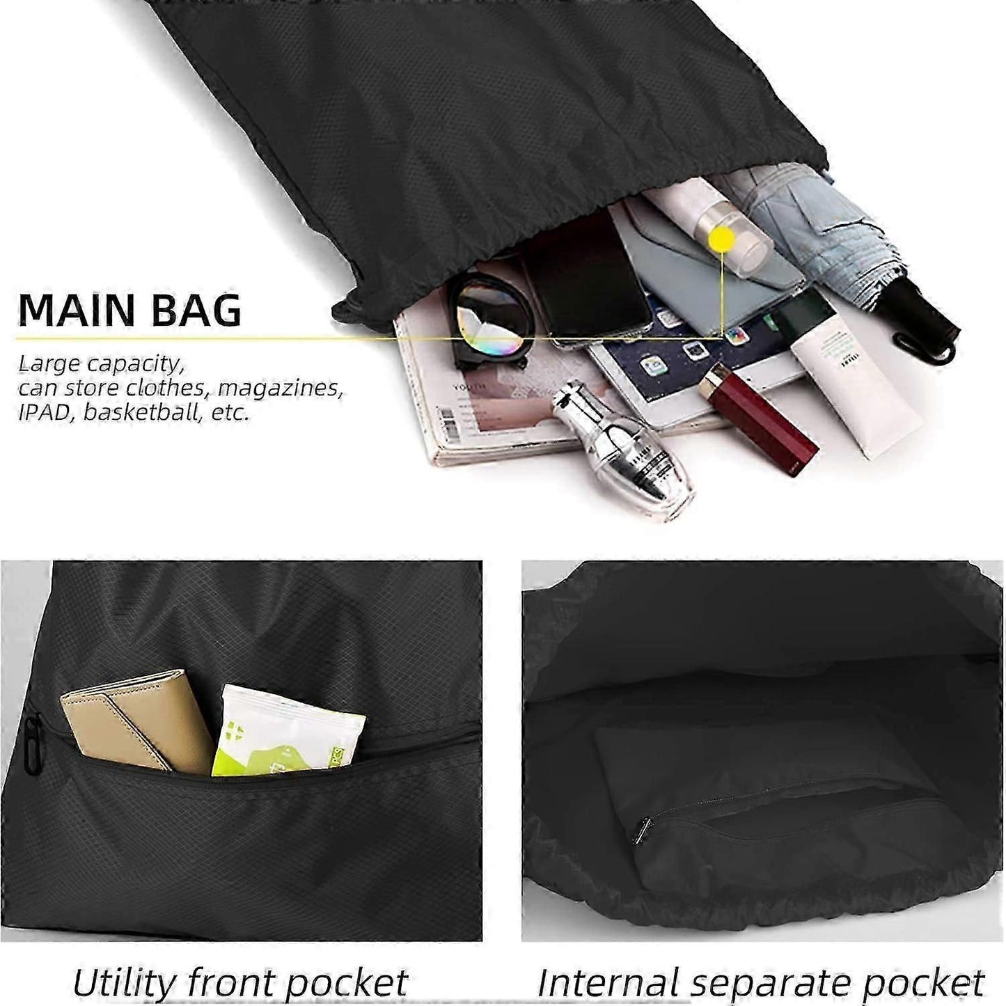 Lightweight Sports Backpack, Water Resistant Nylon Gym Bag with Adjustable Shoulder Strap for Hiking, Fitness, Travel and Daily Use - White
