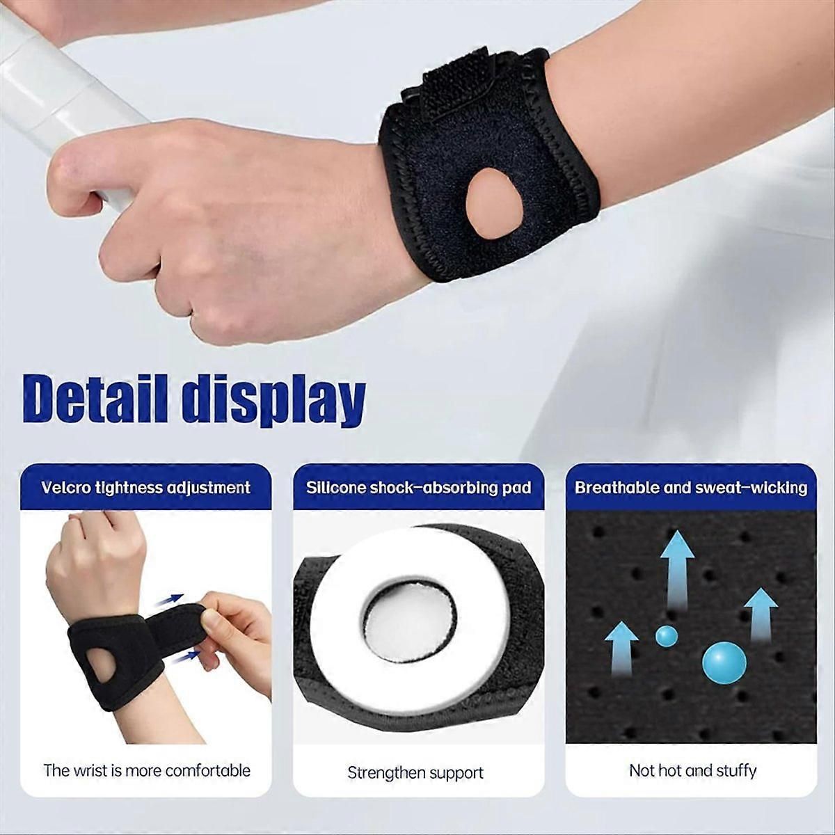 Adjustable Wrist Brace Support with Silicone Pad, Breathable Wrist Wrap for Gym, Weightlifting, Tennis & Sports Training - L