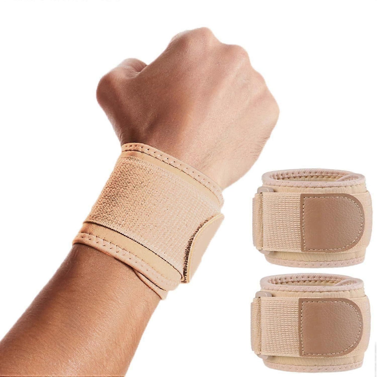 1 Pair Adjustable Compression Wrist Support Strap, Lightweight Wrist Wrap Brace for Gym, Weightlifting, CrossFit, Sports & Daily Use - Skin Color