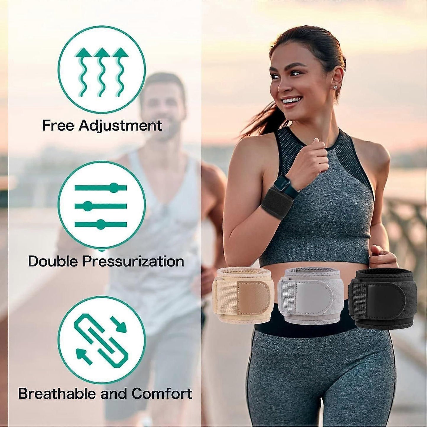 1 Pair Adjustable Compression Wrist Support Strap, Lightweight Wrist Wrap Brace for Gym, Weightlifting, CrossFit, Sports & Daily Use - Gray