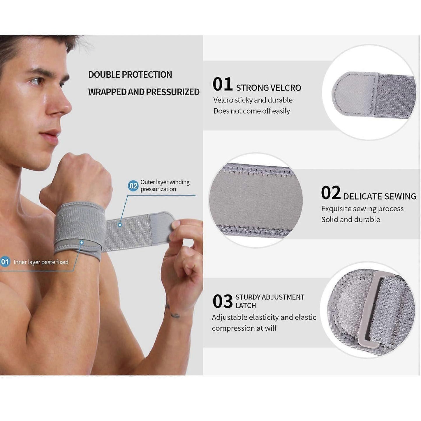 1 Pair Adjustable Compression Wrist Support Strap, Lightweight Wrist Wrap Brace for Gym, Weightlifting, CrossFit, Sports & Daily Use - Black