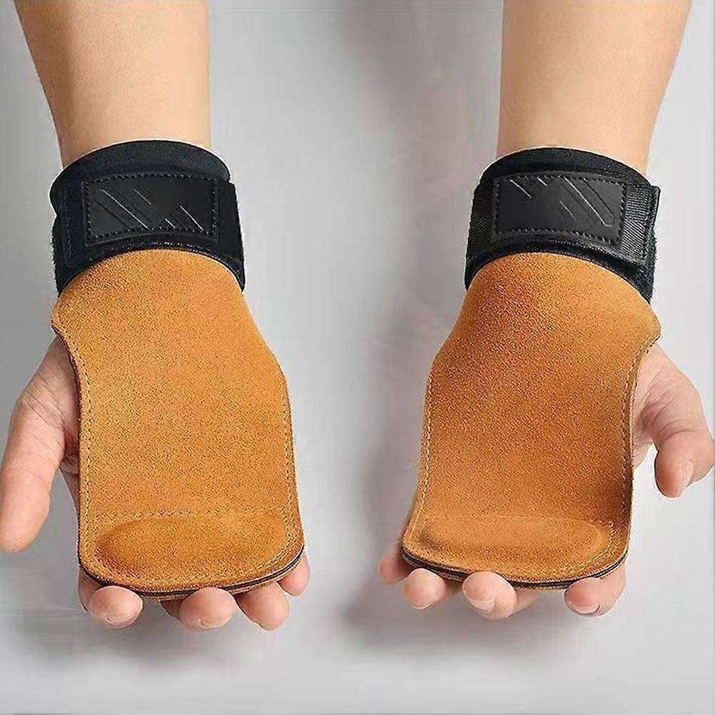 Weightlifting Wrist Hand Grips Leather Palm Protection With Padded Wrist Wrap