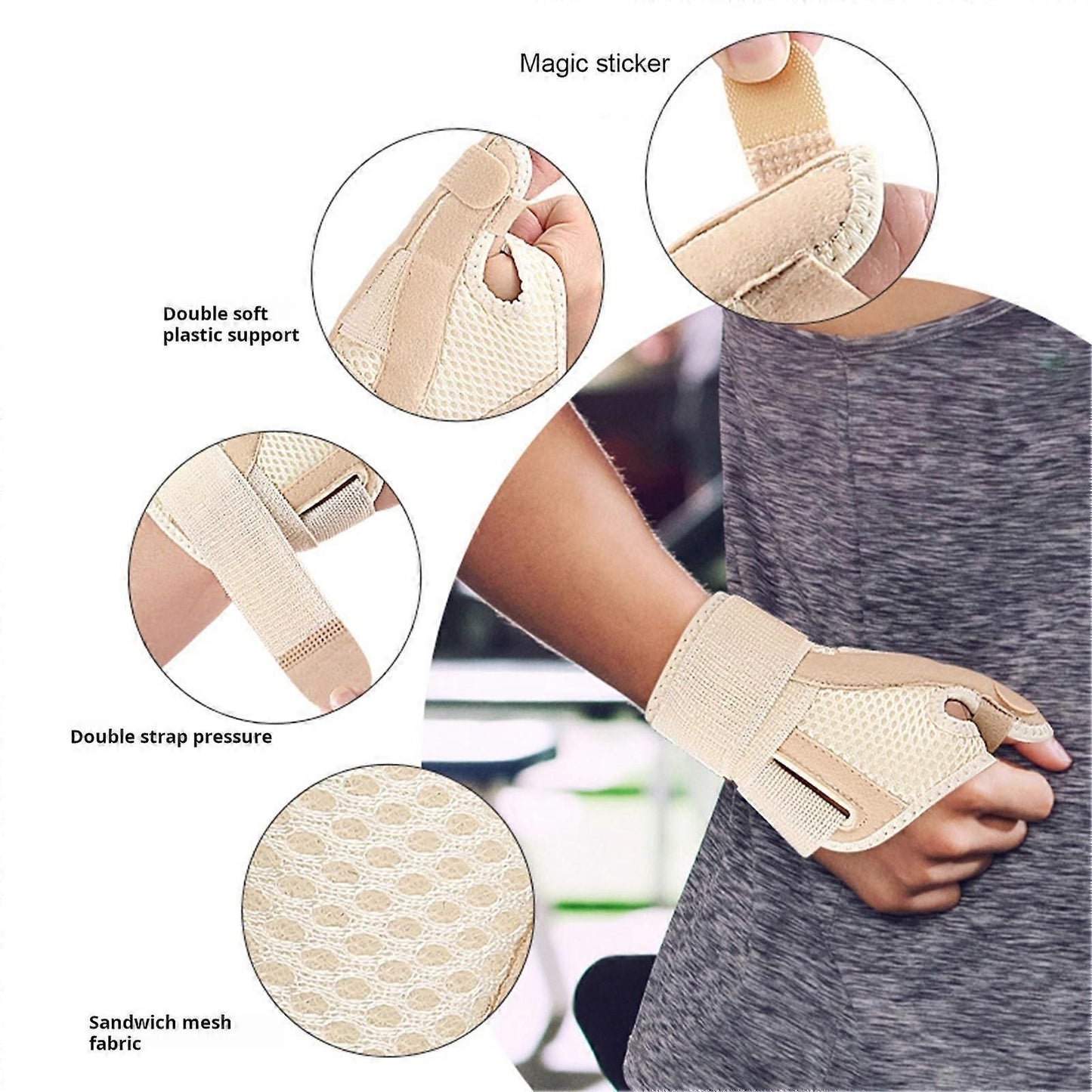 Thumb Support Wrist Brace, Adjustable Wrist Wrap with Dual Support Splints, Breathable Wrist Support for Sports, Fitness & Daily Use - Black