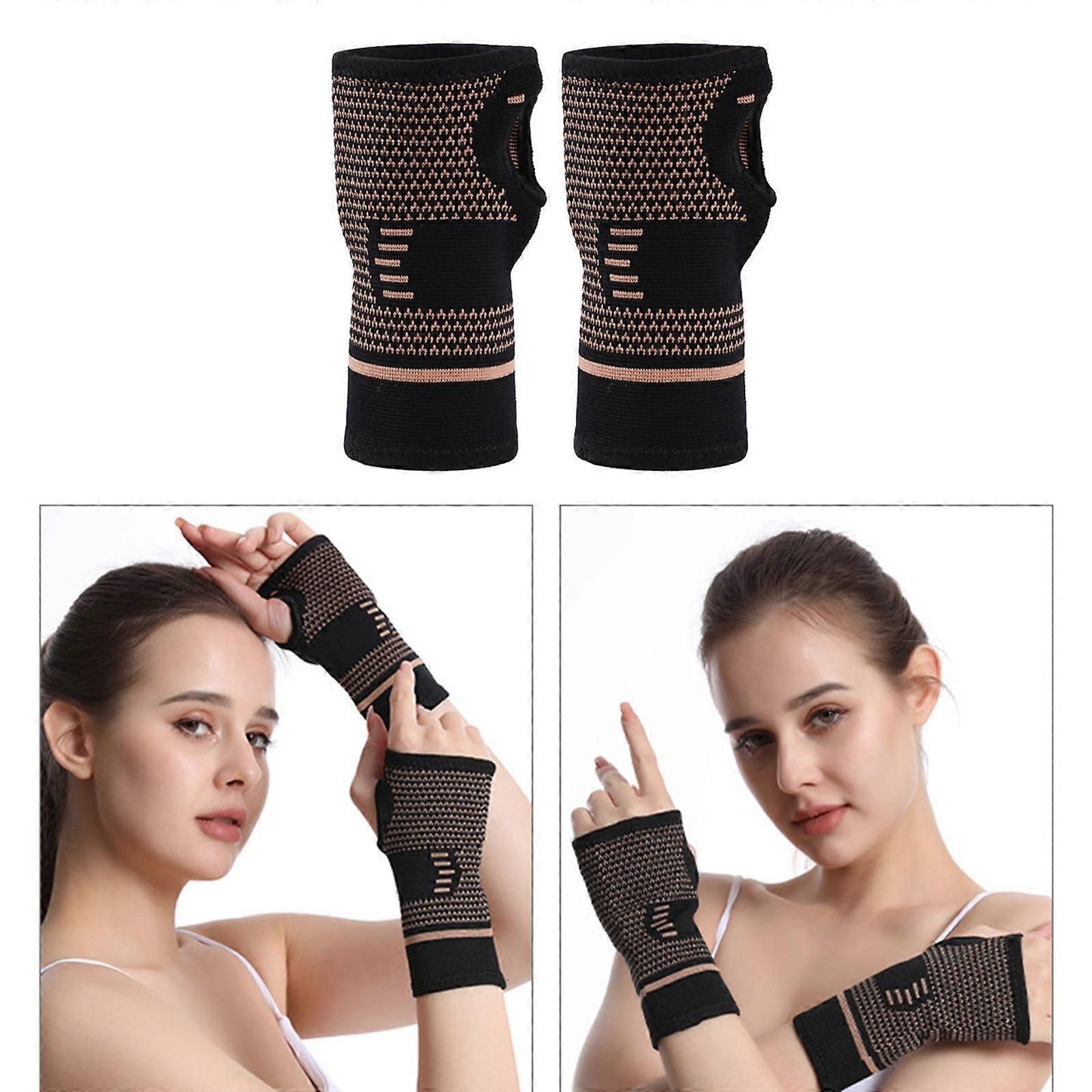 Breathable Wrist Support Coppers Wrist Compression Sleeves Knitted Wrist Brace Gym Wristband for Workout Basketball - L