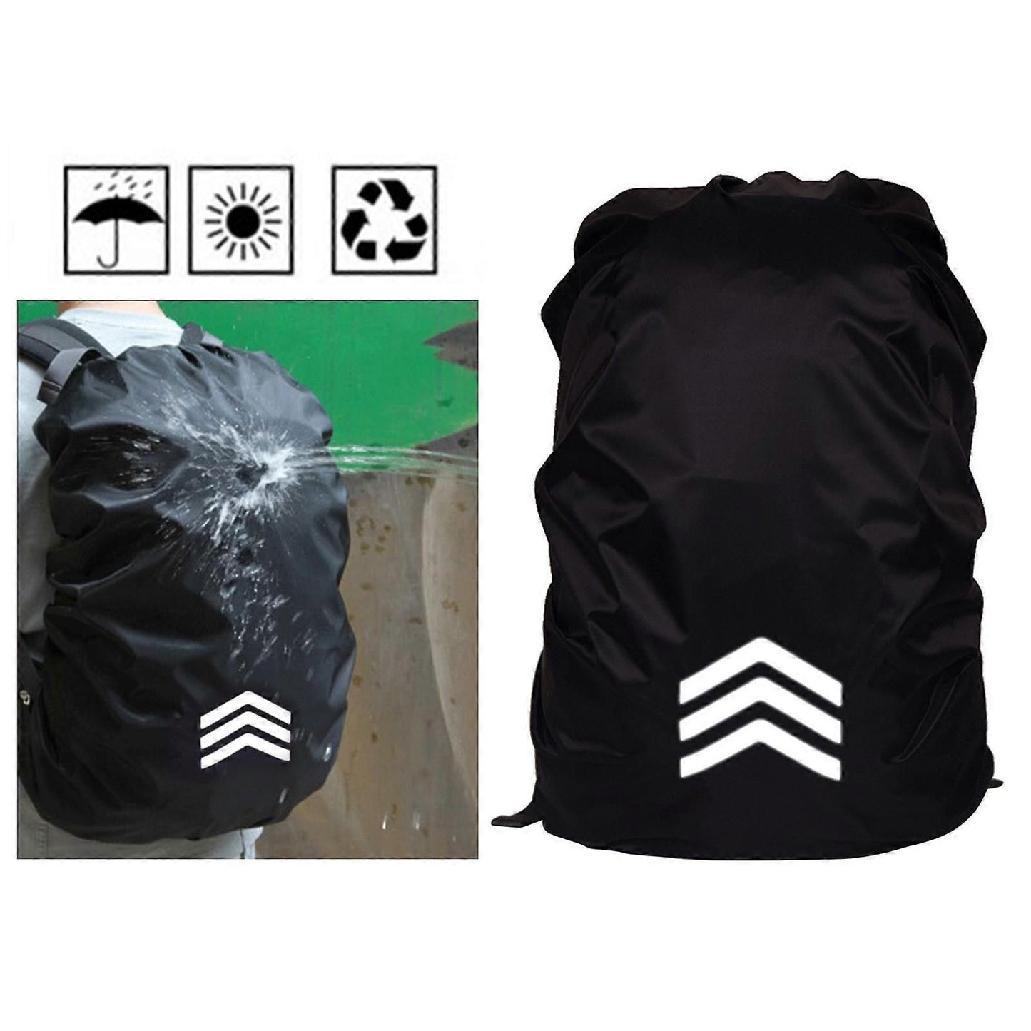 Backpack Rain Cover Waterproof Oxford Cloth Backpack Protector with Reflective Strip Elastic Design Hiking Cycling Travel Cover - Black M