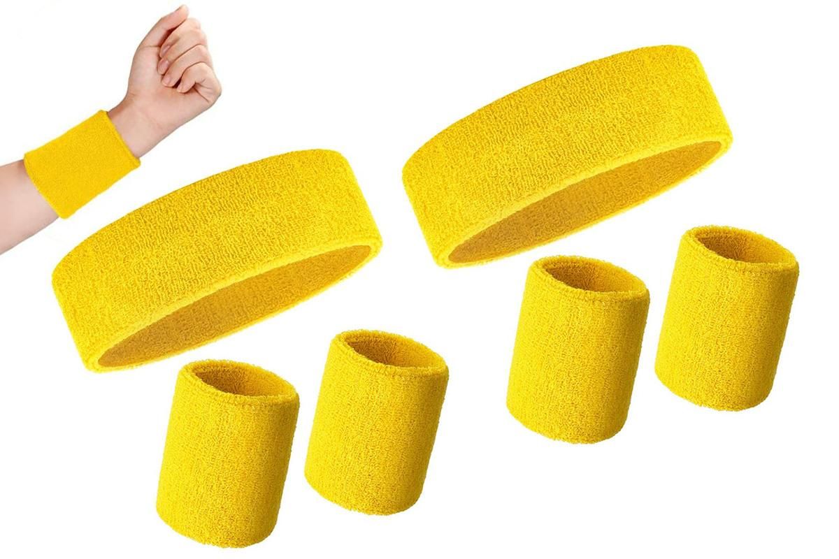 2 Pack Sweatbands Sports Headband for Tennis Badminton Yoga - Yellow