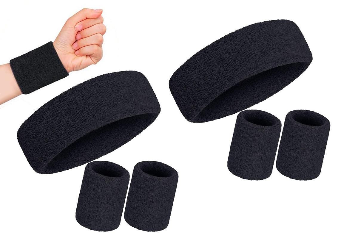 2 Pack Sweatbands Sports Headband for Tennis Badminton Yoga - Black