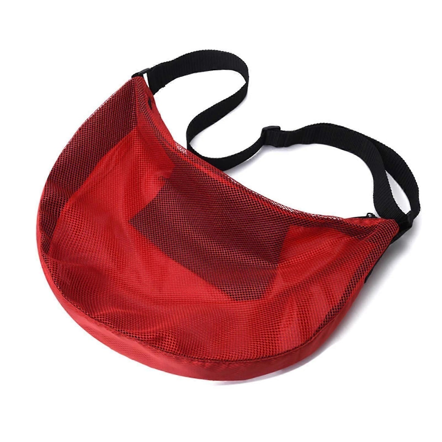 Sports Equipment Bag with Zipper for Volleyball, Football, Basketball - Adjustable Mesh Bag for Sports Gear - Red