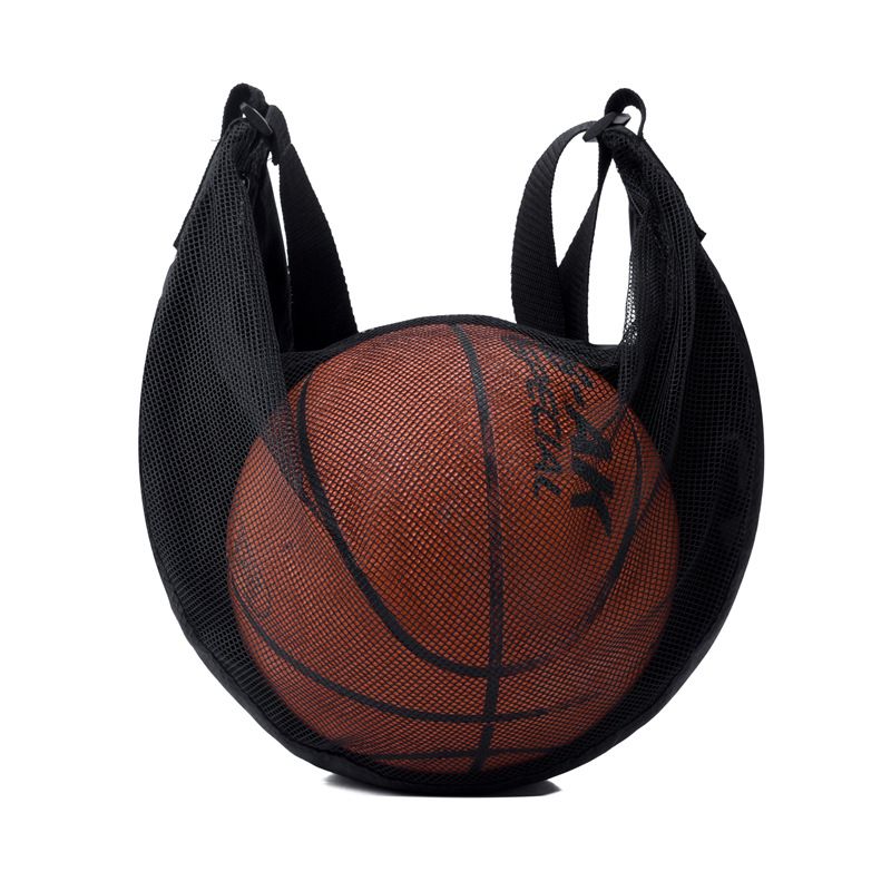 Sports Equipment Bag with Zipper for Volleyball, Football, Basketball - Adjustable Mesh Bag for Sports Gear - Black