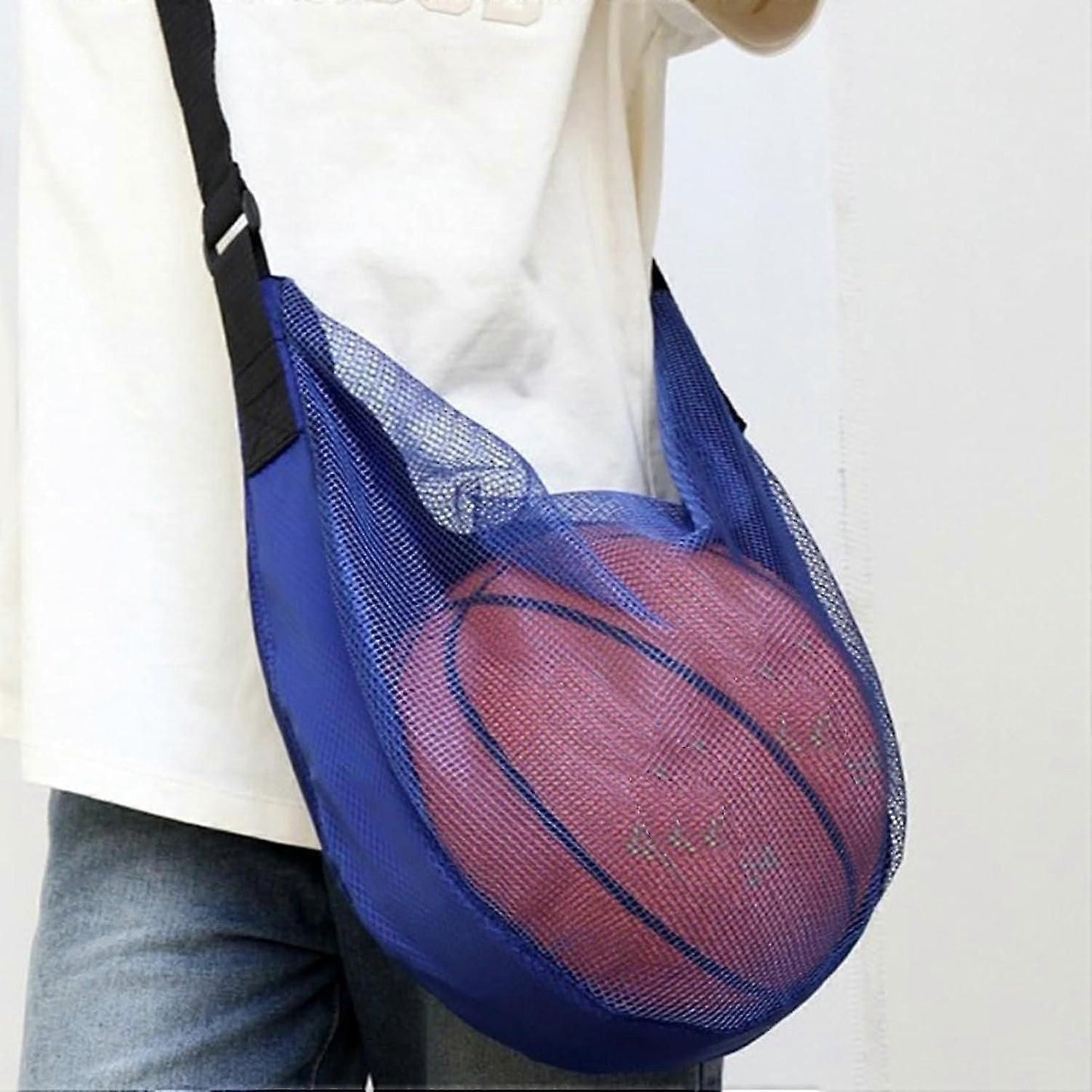 Sports Equipment Bag with Zipper for Volleyball, Football, Basketball - Adjustable Mesh Bag for Sports Gear - Black