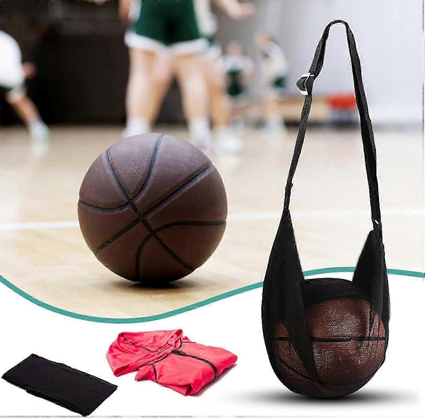 Sports Equipment Bag with Zipper for Volleyball, Football, Basketball - Adjustable Mesh Bag for Sports Gear - Dark Blue