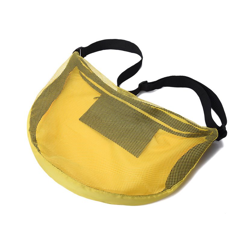 Sports Equipment Bag with Zipper for Volleyball, Football, Basketball - Adjustable Mesh Bag for Sports Gear - Yellow