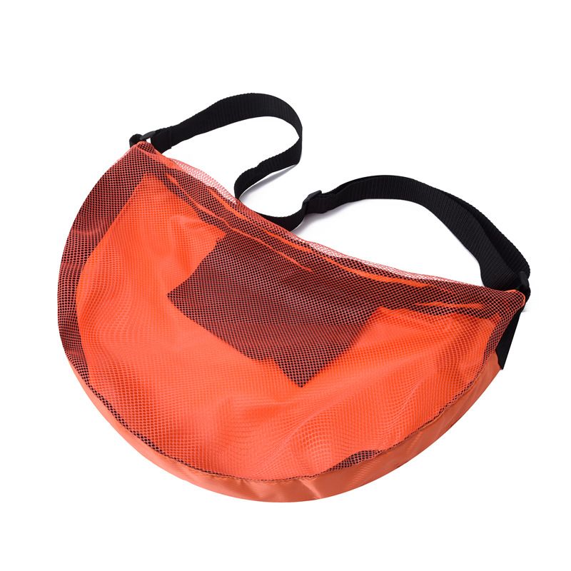 Sports Equipment Bag with Zipper for Volleyball, Football, Basketball - Adjustable Mesh Bag for Sports Gear - Orange