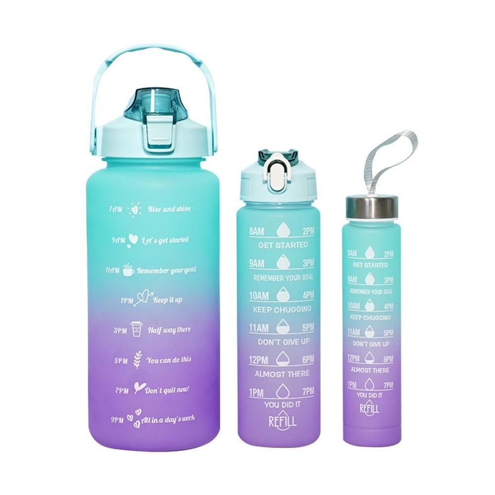 3-Piece Set Gradual-Color Motivational Water Bottles Set Sports Drinking Bottle with Time Markings Pink
