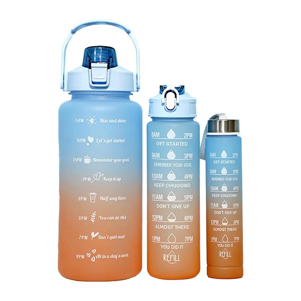 3-Piece Set Gradual-Color Motivational Water Bottles Set Sports Drinking Bottle with Time Markings Purple