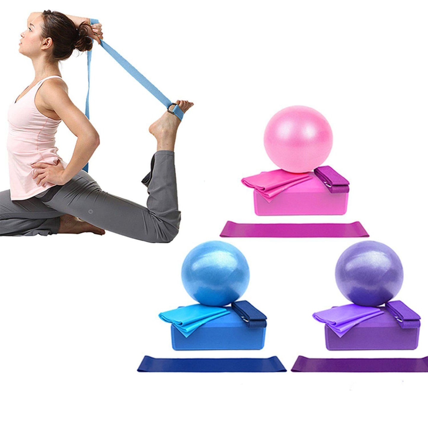 5 Pcs Yoga Pliates Set Workout Kit Professional Exercise Essentials - Purple