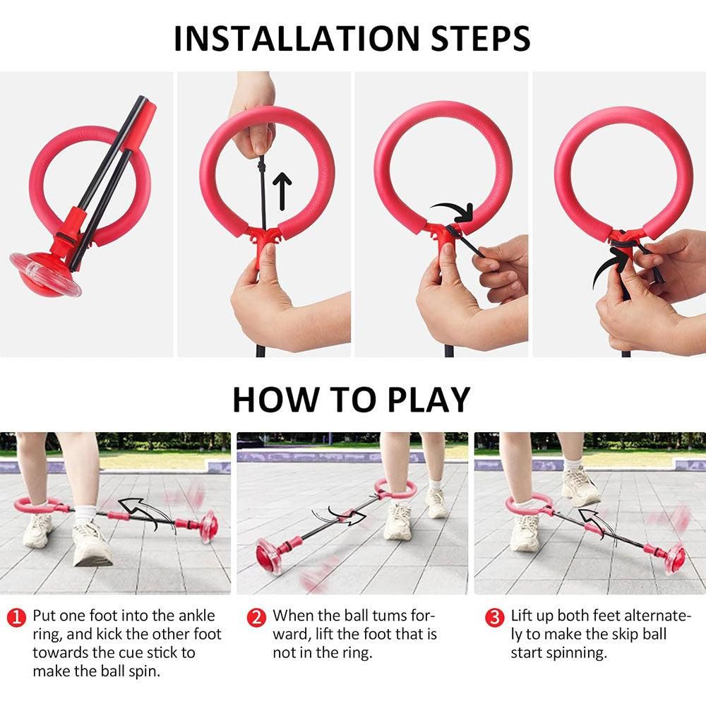 Foldable Skip Ball for Colorful Flashing Wheel Skip Ball Game Fitness Toys Red