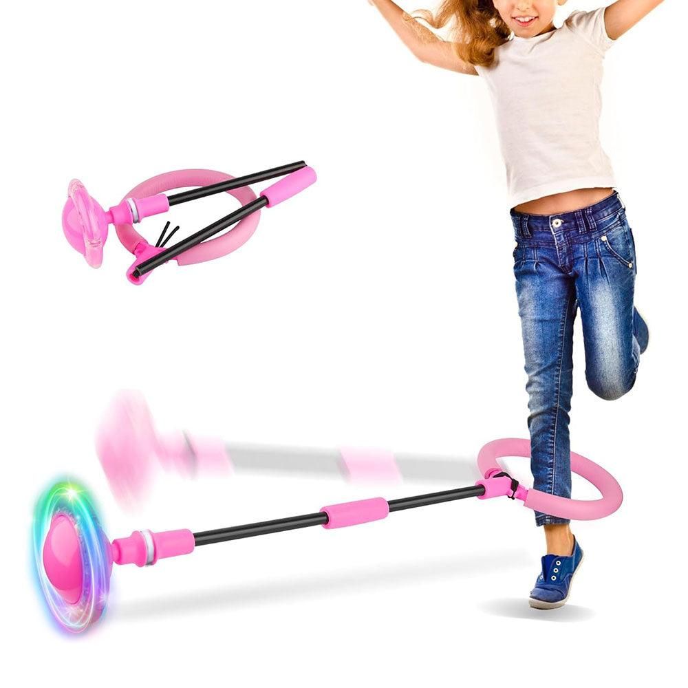 Foldable Skip Ball for Colorful Flashing Wheel Skip Ball Game Fitness Toys Pink
