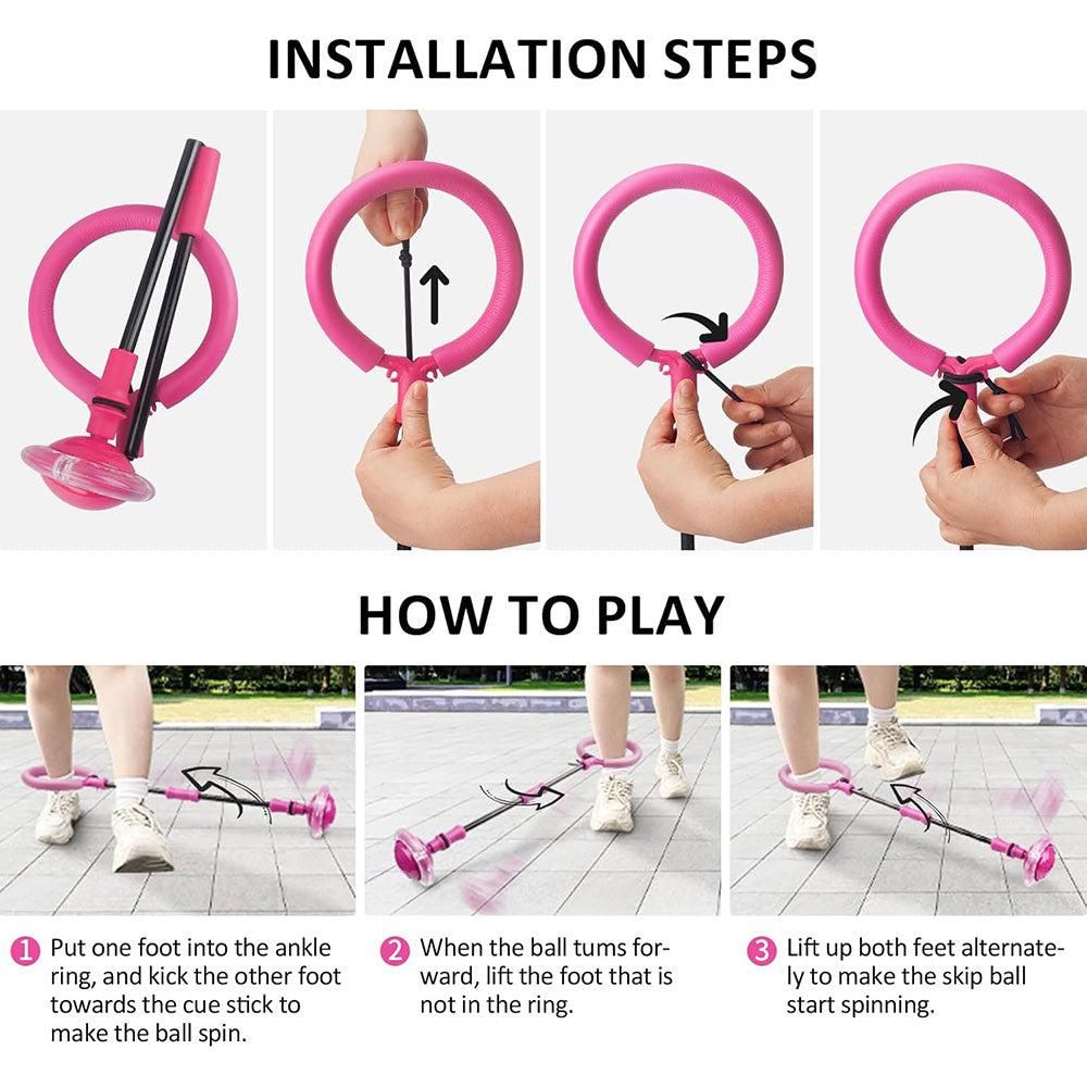 Foldable Skip Ball for Colorful Flashing Wheel Skip Ball Game Fitness Toys Pink