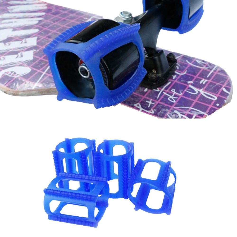 4 Pieces Skater Trick Trainers Silicone Skateboard Wheel Stop Covers Skater Skill Training Tools Blue