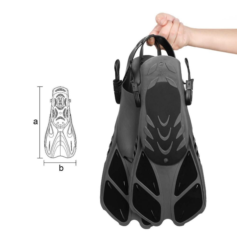 Pair of Snorkel Fins Diving Swim Fins Adjustable Open Heel Swimming Barefoot Flippers Black - L