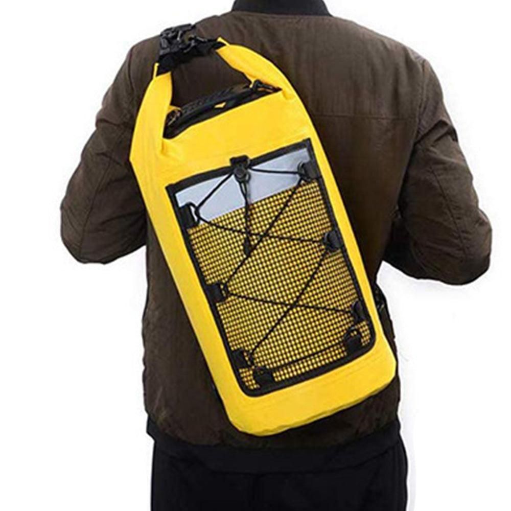 Roll-Top Backpack Dry Bag with Handle for Fishing Boating and Camping Yellow - L