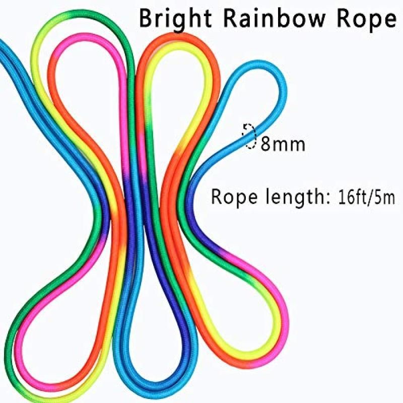16Ft Adjustable Multi Person Long Jump Rope Wooden Handle Colorful Fitness Equipment