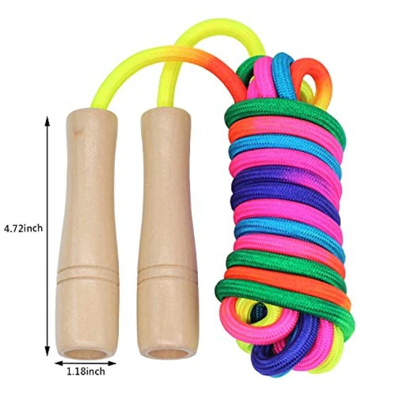 16Ft Adjustable Multi Person Long Jump Rope Wooden Handle Colorful Fitness Equipment