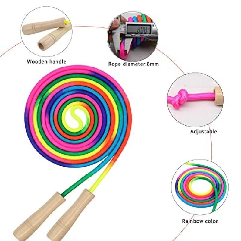 16Ft Adjustable Multi Person Long Jump Rope Wooden Handle Colorful Fitness Equipment