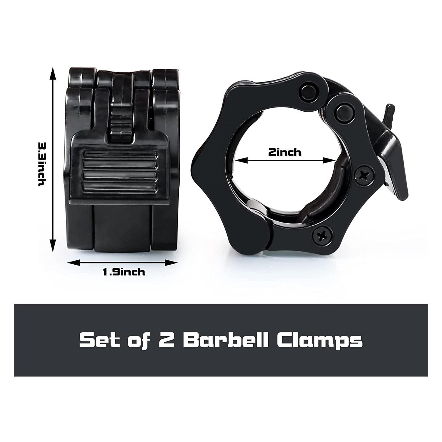 Barbell Clamps Black 2 Inch Quick Release Weight Bar Collars 1 Pair