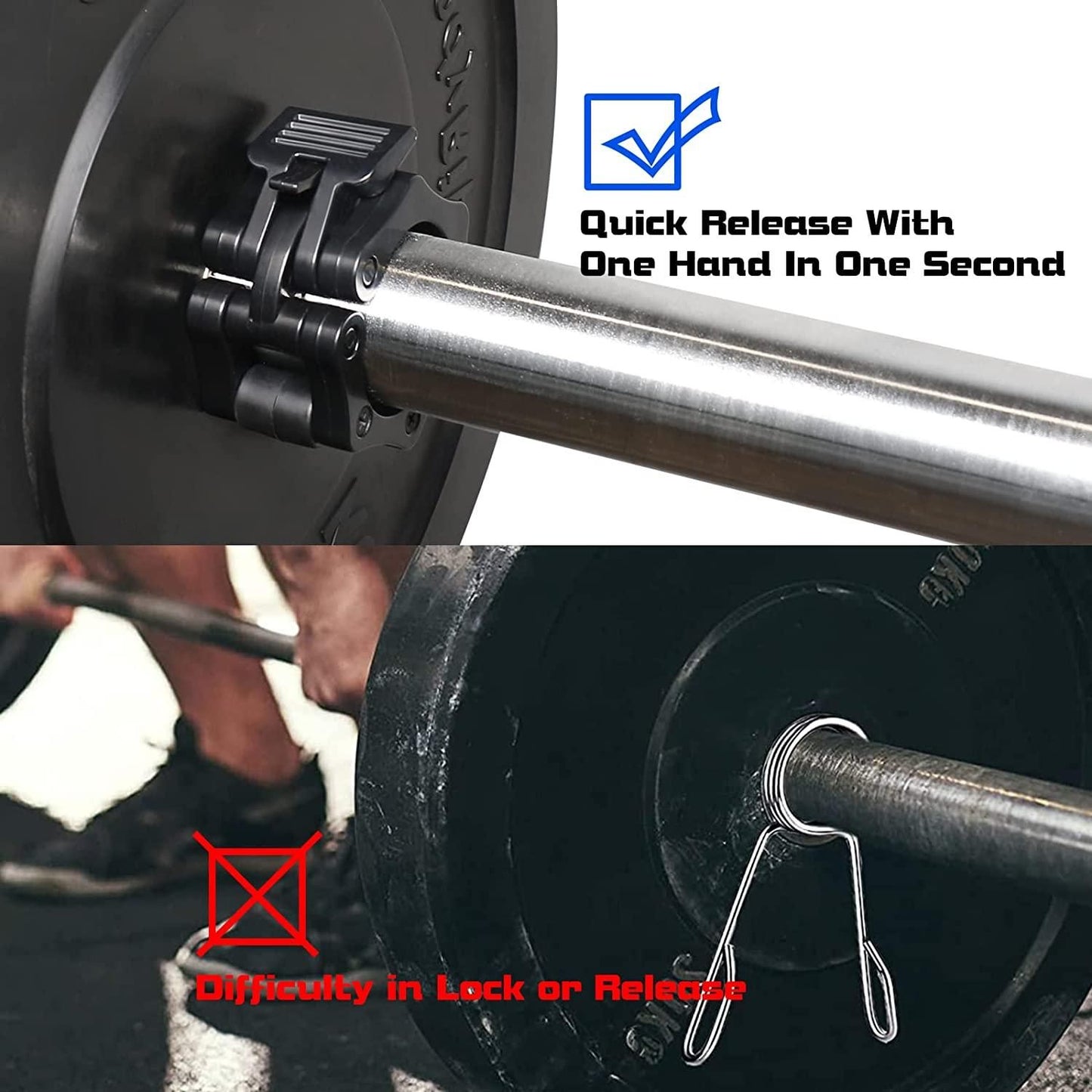 Barbell Clamps Black 2 Inch Quick Release Weight Bar Collars 1 Pair
