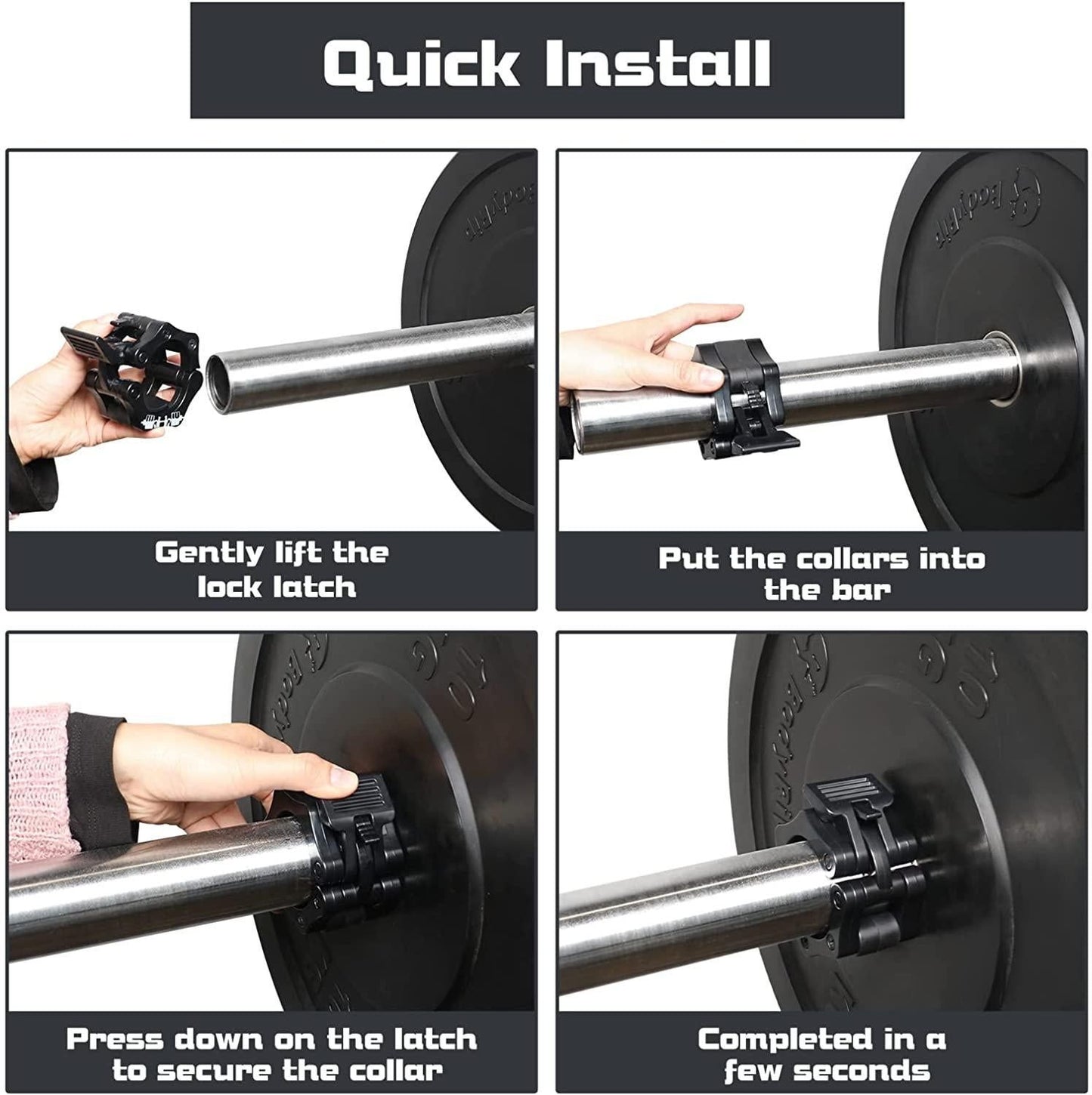 Barbell Clamps Black 2 Inch Quick Release Weight Bar Collars 1 Pair