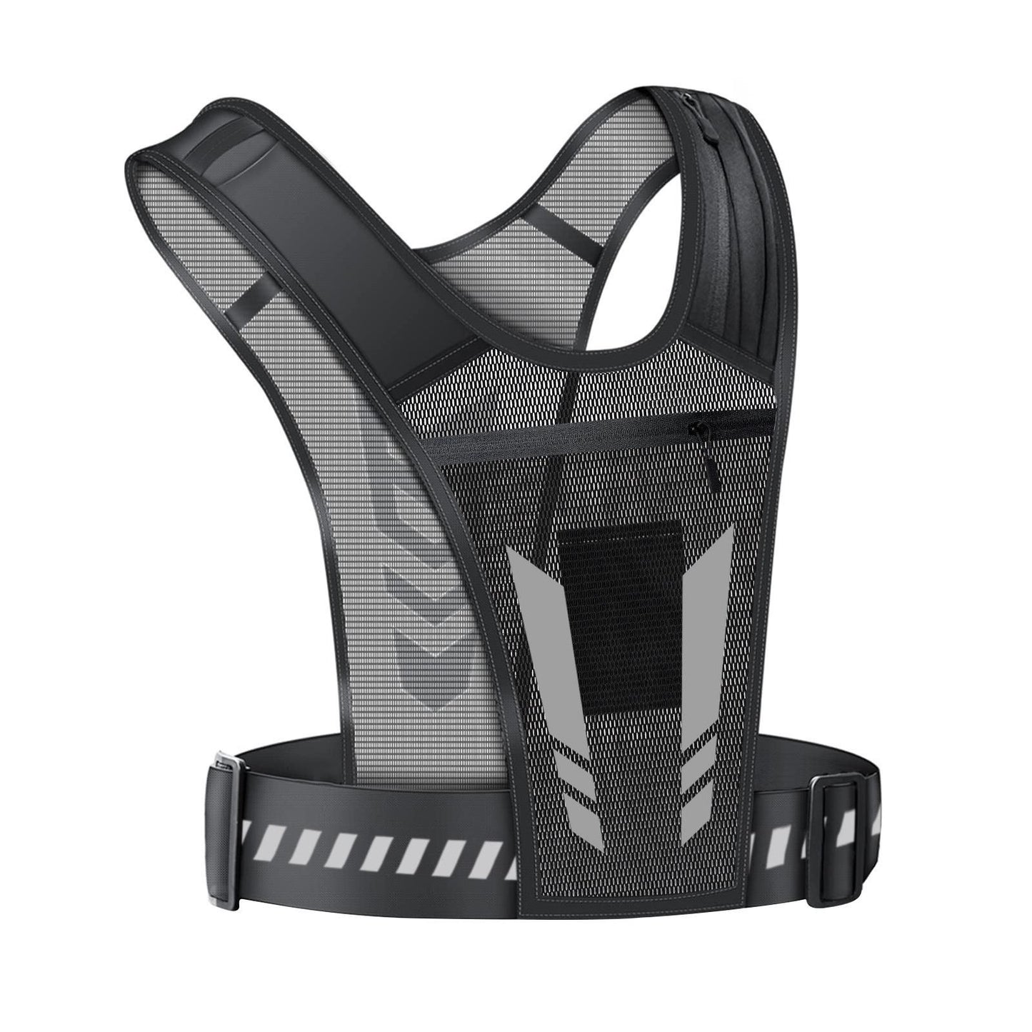 Reflective Running Vest One Size Mesh Lightweight Adjustable Breathable with Phone Pocket 1pc