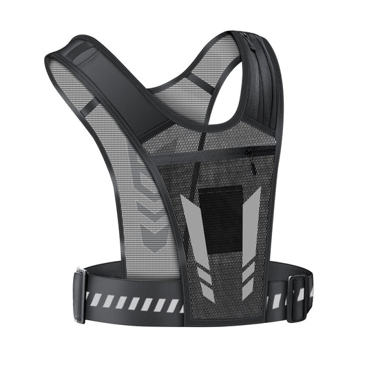 Reflective Running Vest One Size Mesh Lightweight Adjustable Breathable with Phone Pocket 1pc