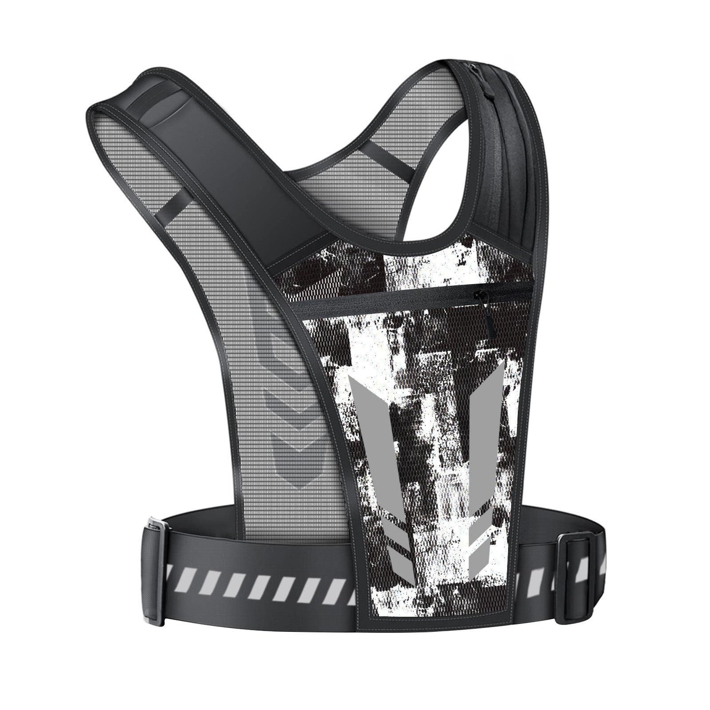Reflective Running Vest One Size Mesh Lightweight Adjustable Breathable with Phone Pocket 1pc
