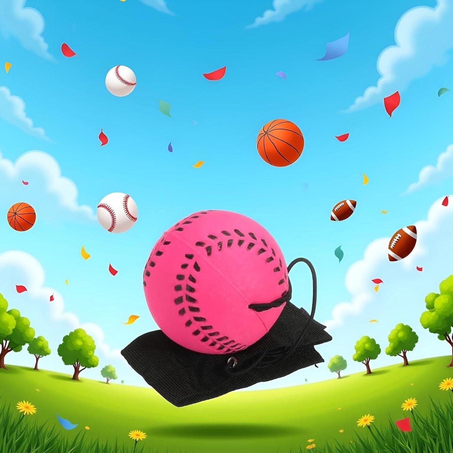 Rubber Wrist Elastic Ball Rope Swing Return Ball Exercise Reaction Rebound Ball Rose Red 1pc